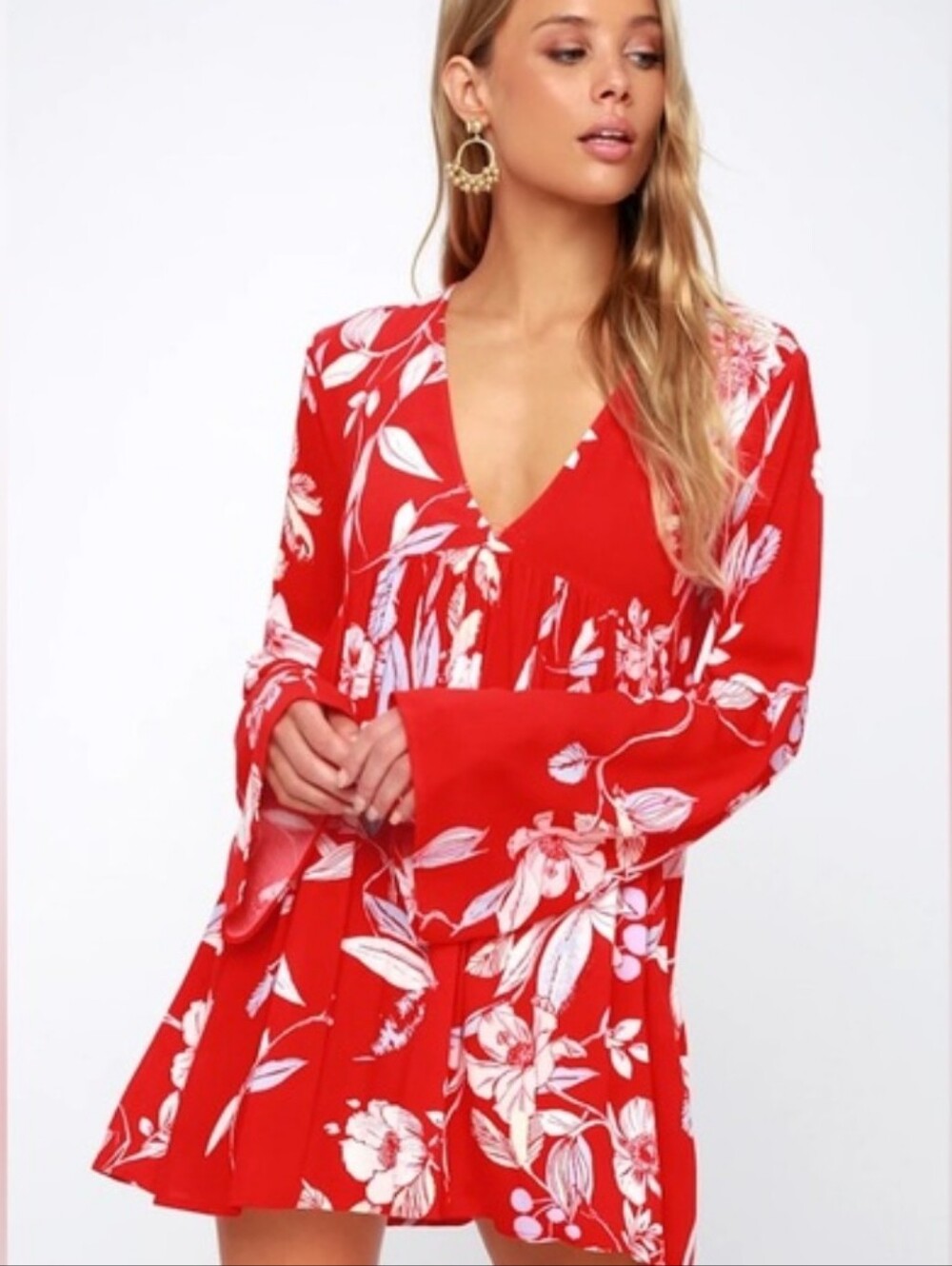 Free People Bella Flora V-Neck Tunic Dress
